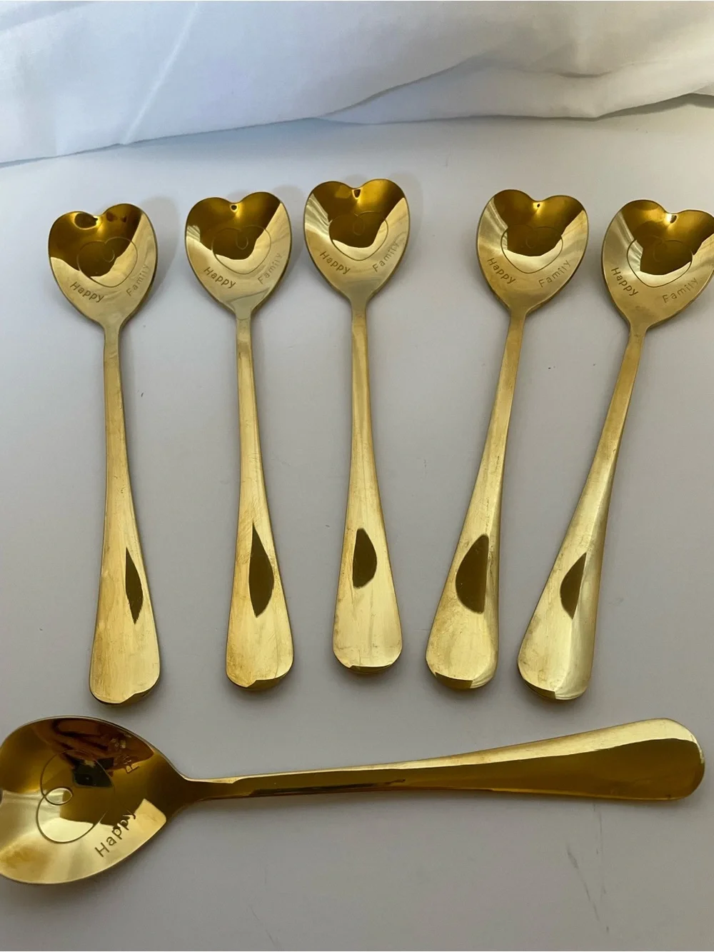 Gold Heart-Top Stainless Steel Dessert Spoon Set - Gold Finish (Set of 6)